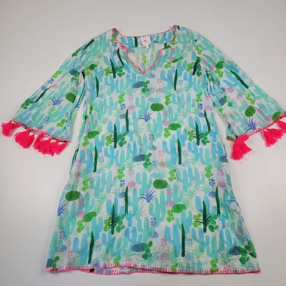 Nimo With Love Dress Flamingo Pom‎ Poms Cover Up Beach Midi Womens Sz Small
